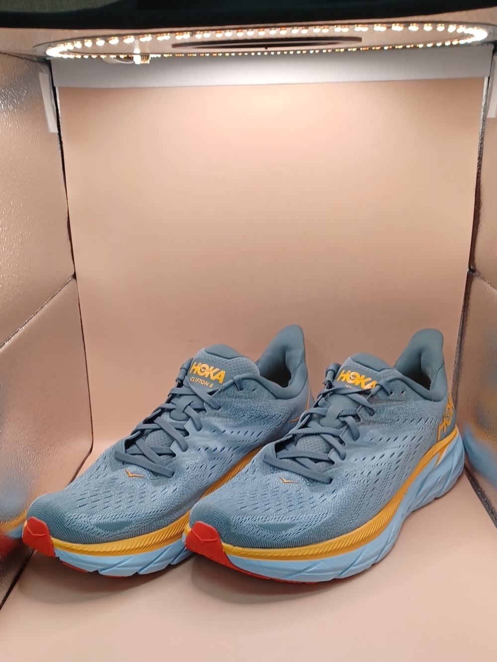 Pre-Owned Hoka Clifton 8 Running Shoes-Blue/Yellow Men Size 14D US
